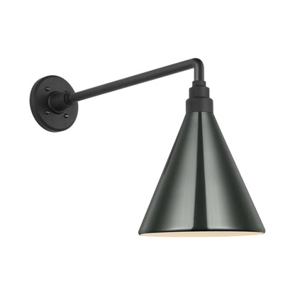 Academy Mack Barn Outdoor Wall Light in Matte Black (9-Inch Green Conical Savannah Shade).