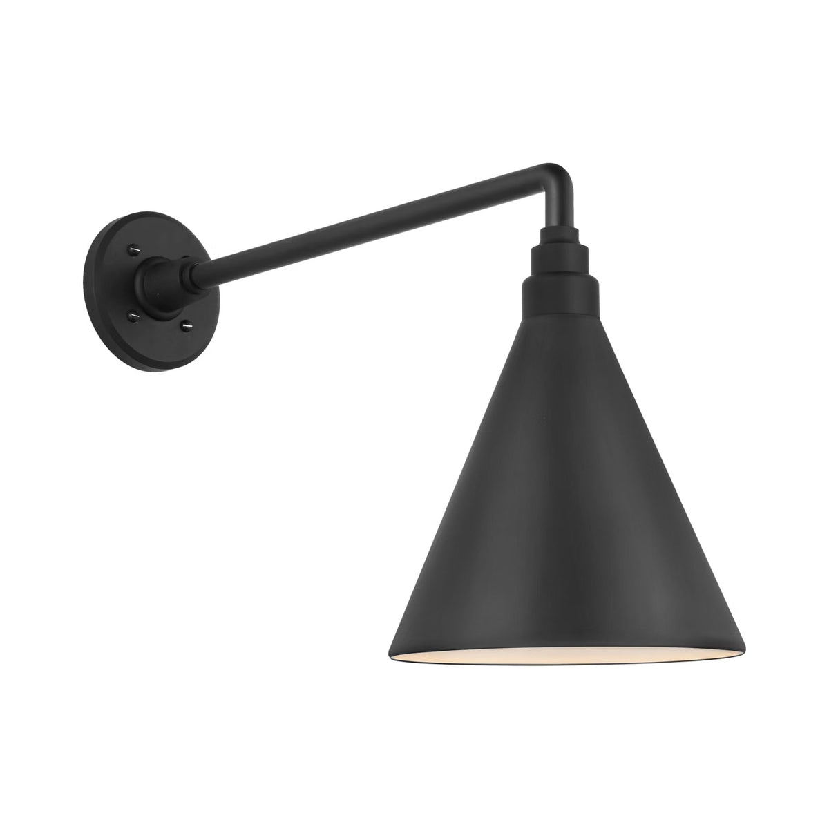 Academy Mack Barn Outdoor Wall Light in Matte Black (9-Inch Matte Black Conical Savannah Shade).