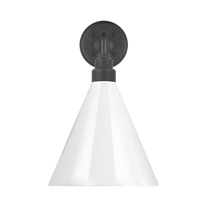 Academy Mack Barn Outdoor Wall Light in Matte Black (9-Inch White Conical Savannah Shade).