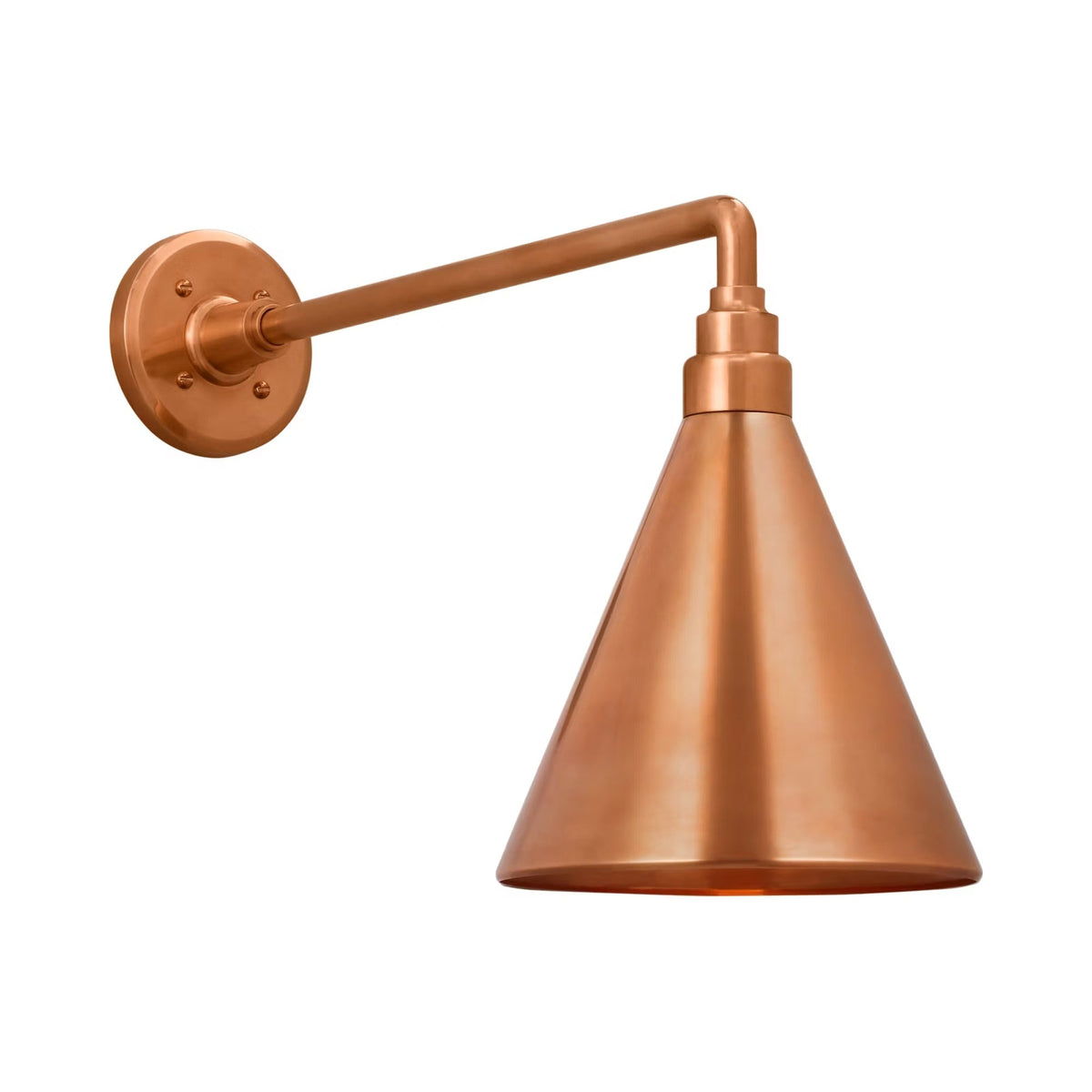 Academy Mack Barn Outdoor Wall Light in Soft Copper (9-Inch Soft Copper Conical Savannah Shade).