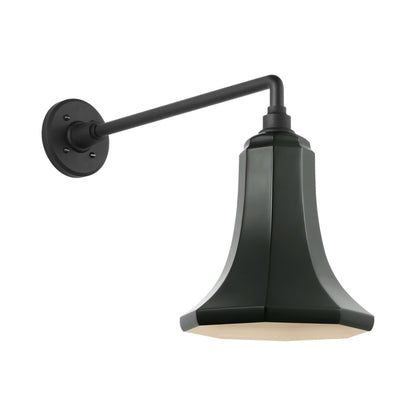 Academy Mack Barn Outdoor Wall Light in Matte Black (9.25-Inch Green Savannah Shade).
