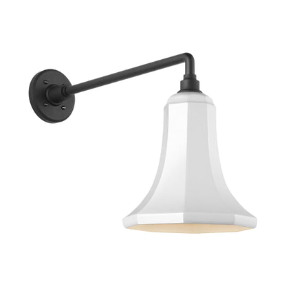 Academy Mack Barn Outdoor Wall Light in Matte Black (9.25-Inch White Savannah Shade).
