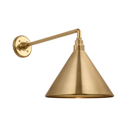 Academy Mack Barn Outdoor Wall Light in Hand-Rubbed Antique Brass (12.5-Inch Hand-Rubbed Antique Brass Conical Savannah Shade).