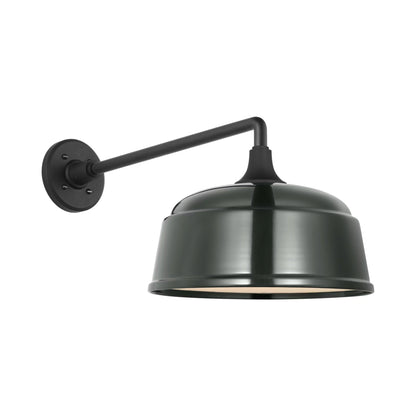 Academy Mack Barn Outdoor Wall Light in Matte Black (12.5-Inch Green Rockhouse Shade).