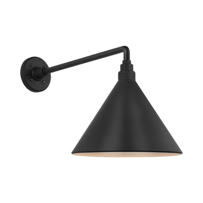 Academy Mack Barn Outdoor Wall Light in Matte Black (12.5-Inch Matte Black Conical Savannah Shade).