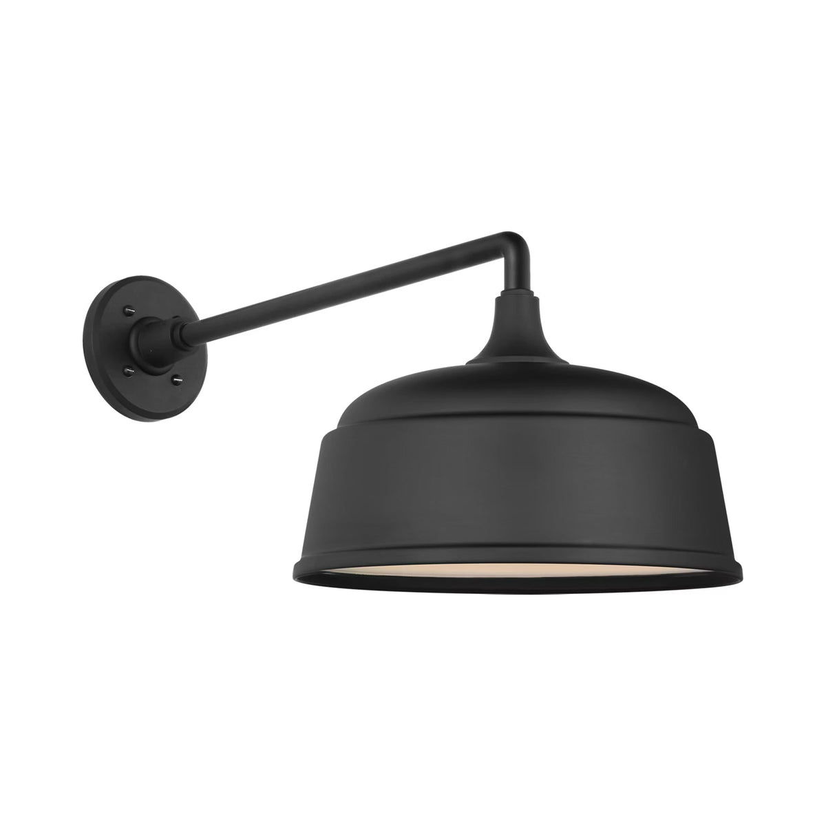 Academy Mack Barn Outdoor Wall Light in Matte Black (12.5-Inch Matte Black Rockhouse Shade).