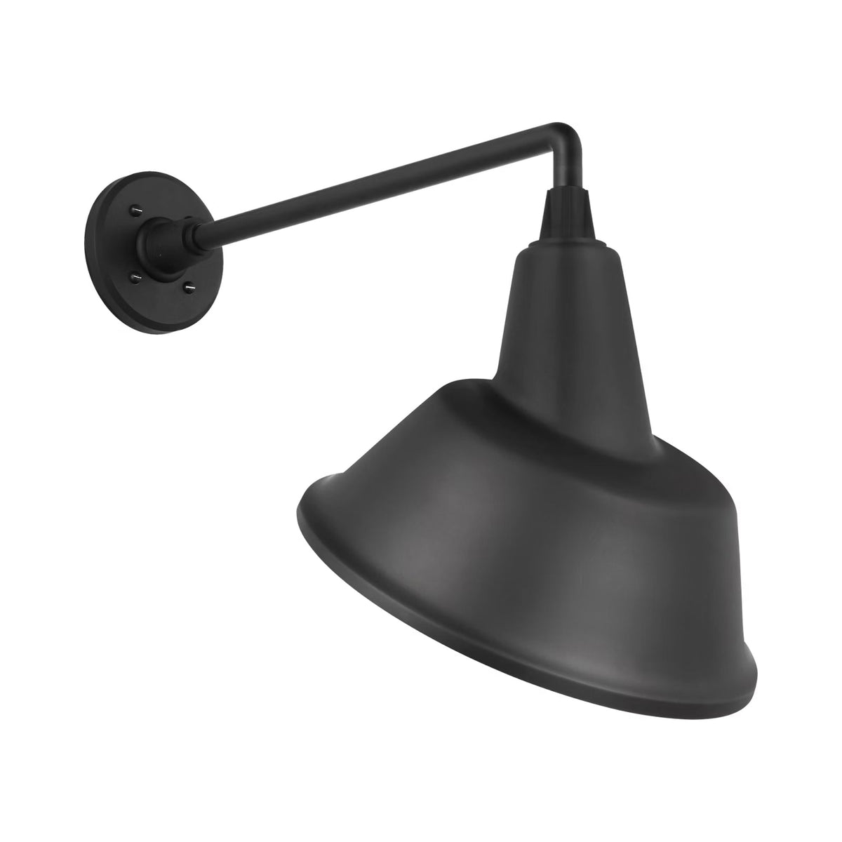 Academy Mack Barn Outdoor Wall Light in Matte Black (12.5-Inch Matte Black Tilted Bowers Shade).