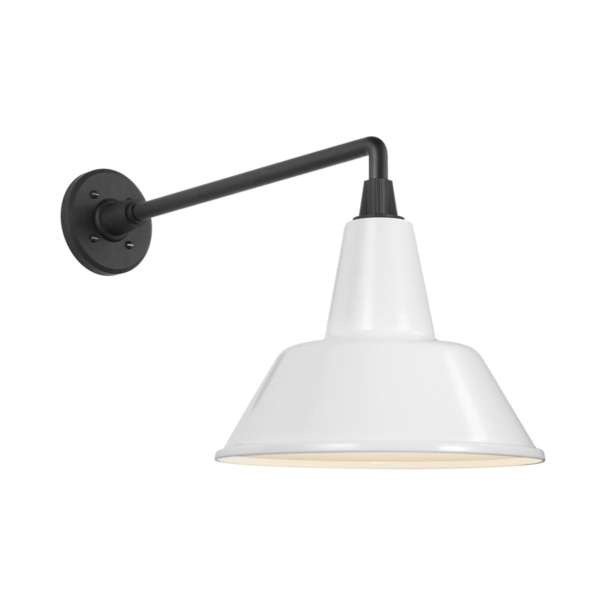 Academy Mack Barn Outdoor Wall Light in Matte Black (12.5-Inch White Bowers Shade).