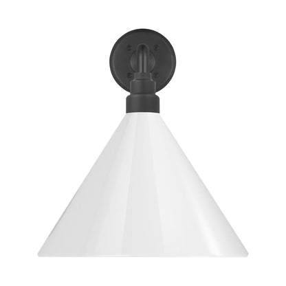 Academy Mack Barn Outdoor Wall Light in Matte Black (12.5-Inch White Conical Savannah Shade).