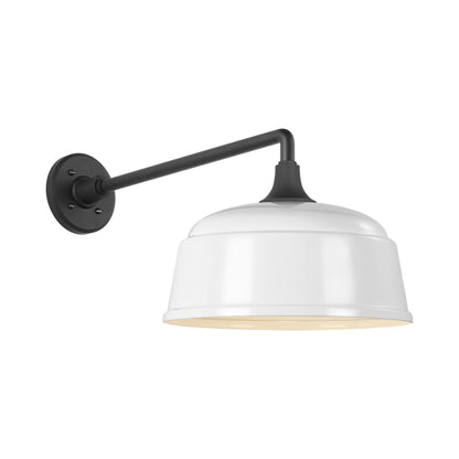 Academy Mack Barn Outdoor Wall Light in Matte Black (12.5-Inch White Rockhouse Shade).