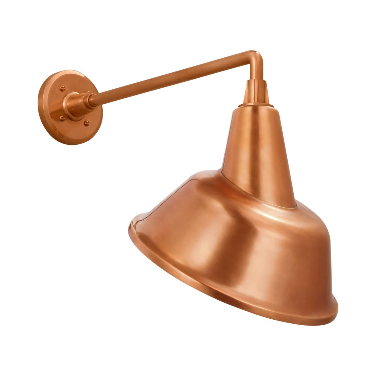 Academy Mack Barn Outdoor Wall Light in Soft Copper (12.5-Inch Soft Copper Tilted Bowers Shade).