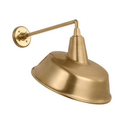 Academy Mack Barn Outdoor Wall Light in Hand-Rubbed Antique Brass (16-Inch Hand-Rubbed Antique Brass Tilted Bowers Shade).