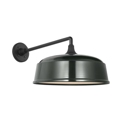 Academy Mack Barn Outdoor Wall Light in Matte Black (16-Inch Green Rockhouse Shade).