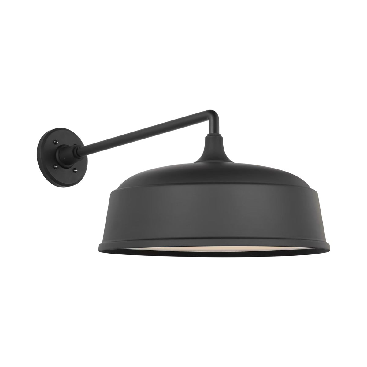 Academy Mack Barn Outdoor Wall Light in Matte Black (16-Inch Matte Black Rockhouse Shade).