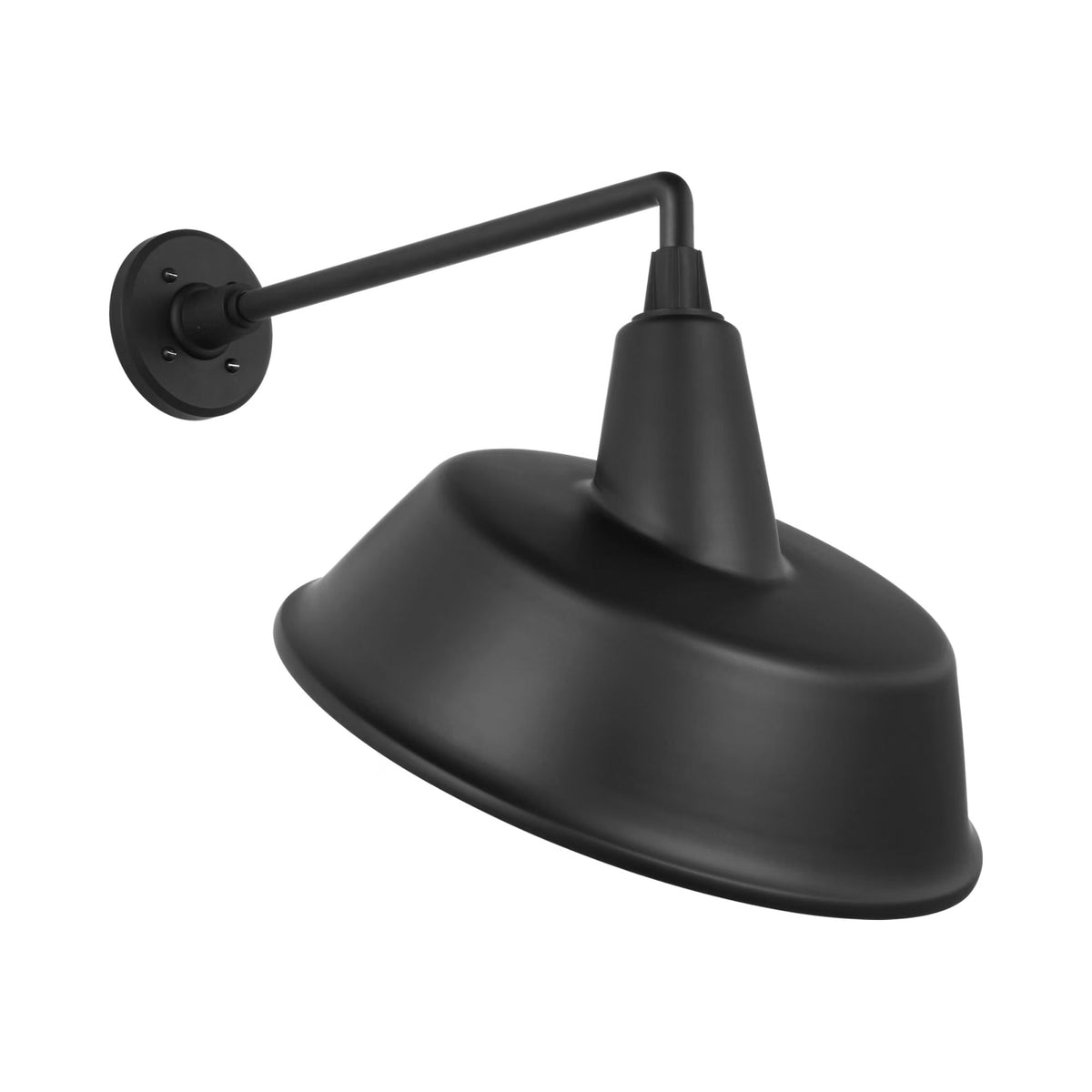 Academy Mack Barn Outdoor Wall Light in Matte Black (16-Inch Matte Black Tilted Bowers Shade).