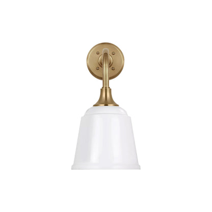 Academy Rex Barn Outdoor Wall Light in Hand-Rubbed Antique Brass (8-Inch White Rockhouse Shade).
