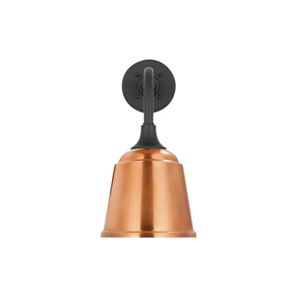 Academy Rex Barn Outdoor Wall Light in Matte Black (8-Inch Soft Copper Rockhouse Shade).