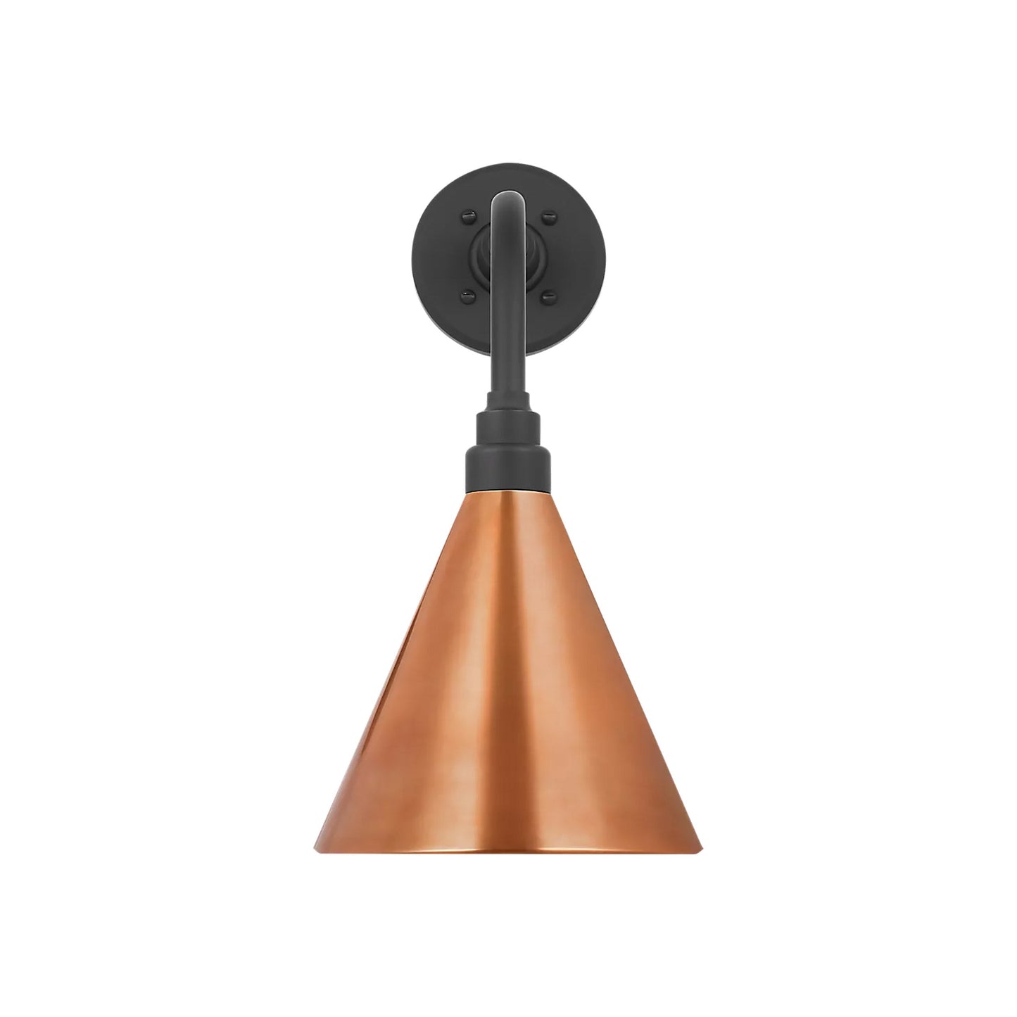 Academy Rex Barn Outdoor Wall Light in Matte Black (9-Inch Soft Copper Conical Savannah Shade).