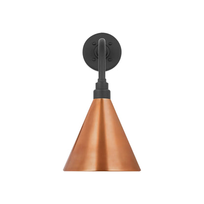 Academy Rex Barn Outdoor Wall Light in Matte Black (9-Inch Soft Copper Conical Savannah Shade).