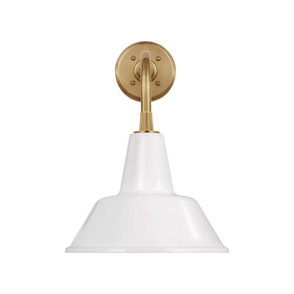 Academy Rex Barn Outdoor Wall Light in Hand-Rubbed Antique Brass (12.5-Inch White Bowers Shade).