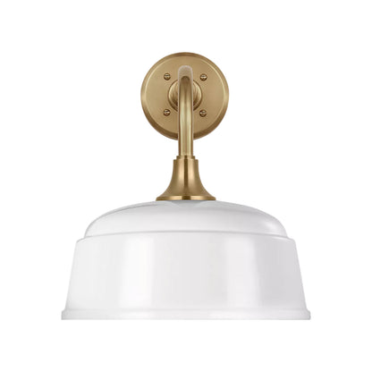 Academy Rex Barn Outdoor Wall Light in Hand-Rubbed Antique Brass (12.5-Inch White Rockhouse Shade).