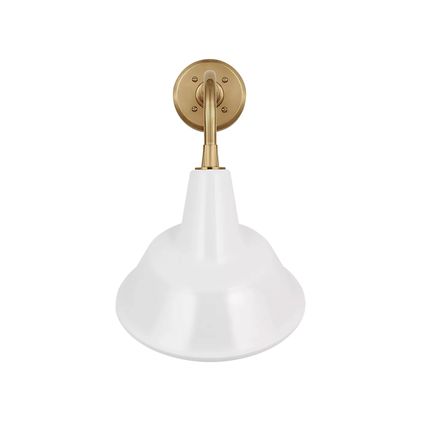 Academy Rex Barn Outdoor Wall Light in Hand-Rubbed Antique Brass (12.5-Inch White Tilted Bowers Shade).