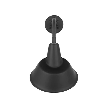 Academy Rex Barn Outdoor Wall Light in Matte Black (12.5-Inch Matte Black Tilted Bowers Shade).
