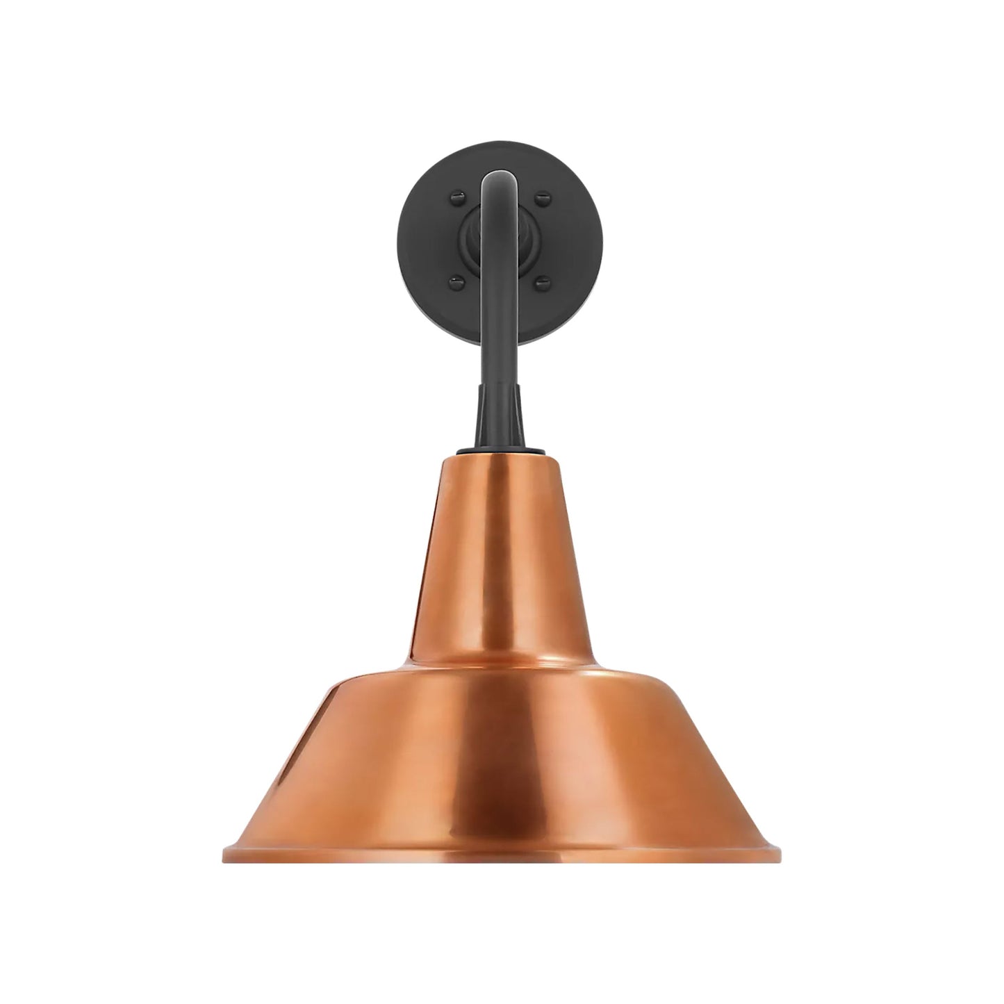 Academy Rex Barn Outdoor Wall Light in Matte Black (12.5-Inch Soft Copper Bowers Shade).
