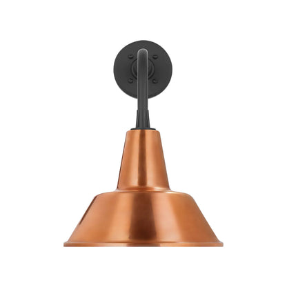 Academy Rex Barn Outdoor Wall Light in Matte Black (12.5-Inch Soft Copper Bowers Shade).