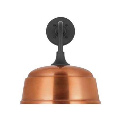 Academy Rex Barn Outdoor Wall Light in Matte Black (12.5-Inch Soft Copper Rockhouse Shade).