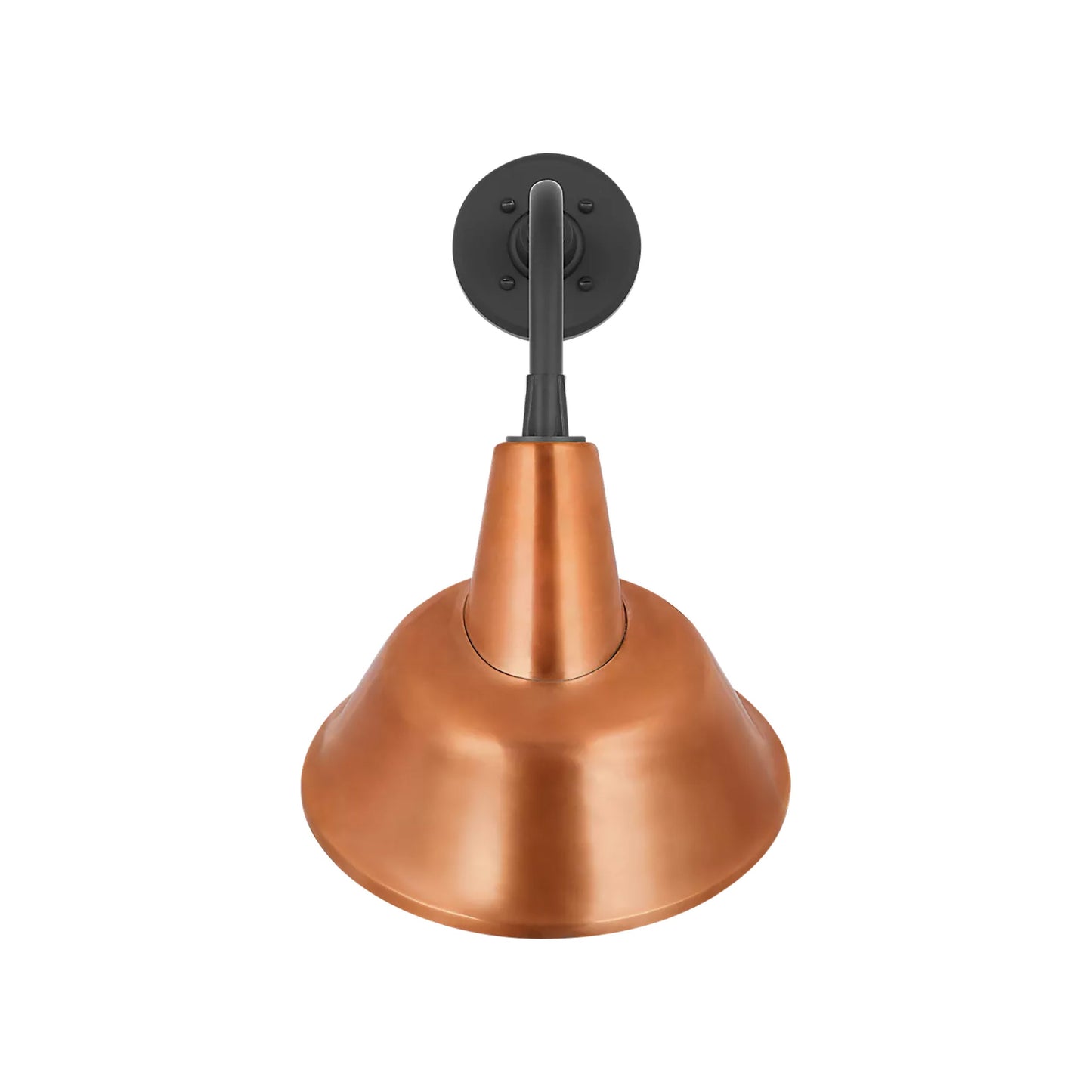 Academy Rex Barn Outdoor Wall Light in Matte Black (12.5-Inch Soft Copper Tilted Bowers Shade).