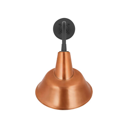 Academy Rex Barn Outdoor Wall Light in Matte Black (12.5-Inch Soft Copper Tilted Bowers Shade).