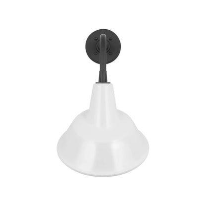 Academy Rex Barn Outdoor Wall Light in Matte Black (12.5-Inch White Tilted Bowers Shade).