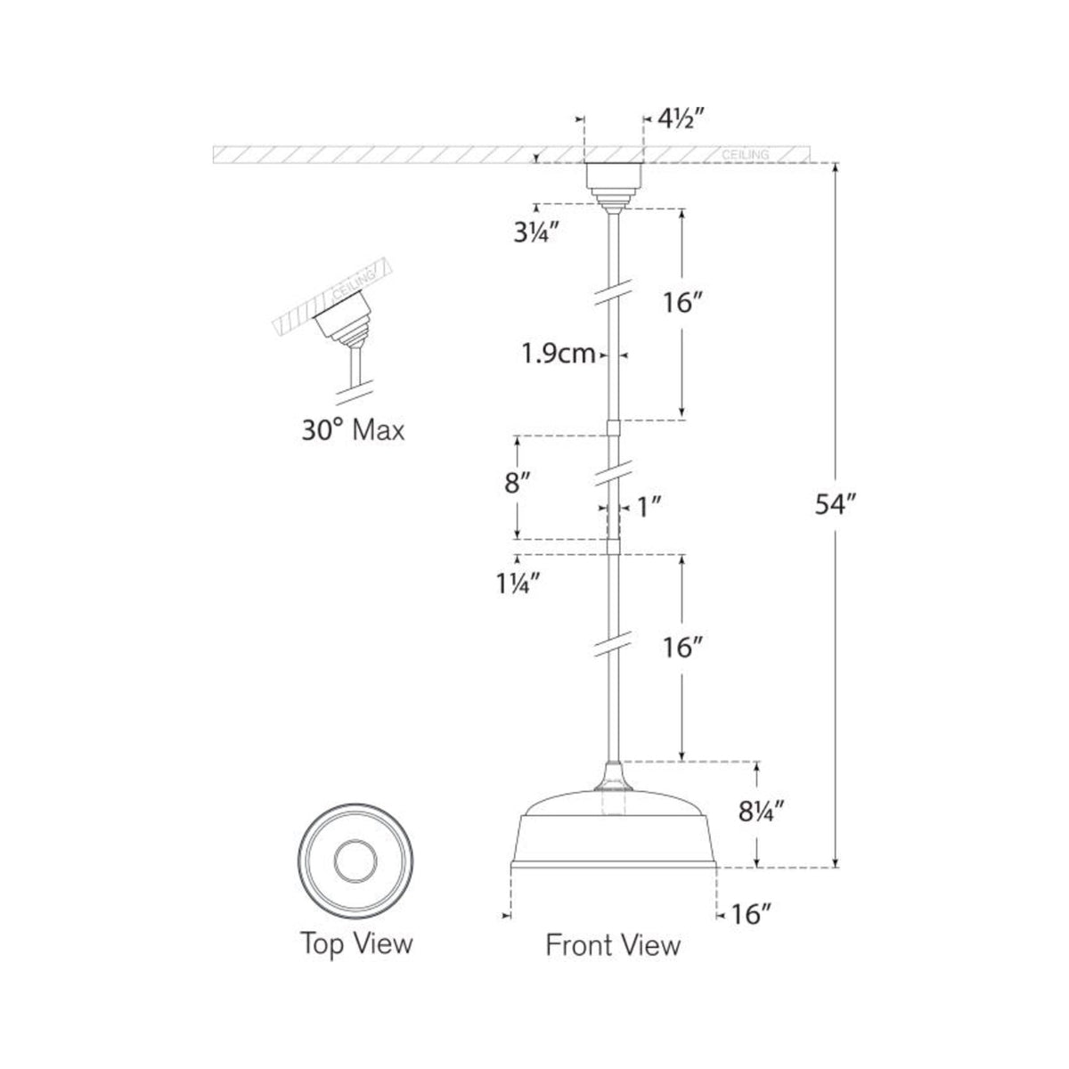 Academy Rockhouse Outdoor Pendant Light - line drawing.