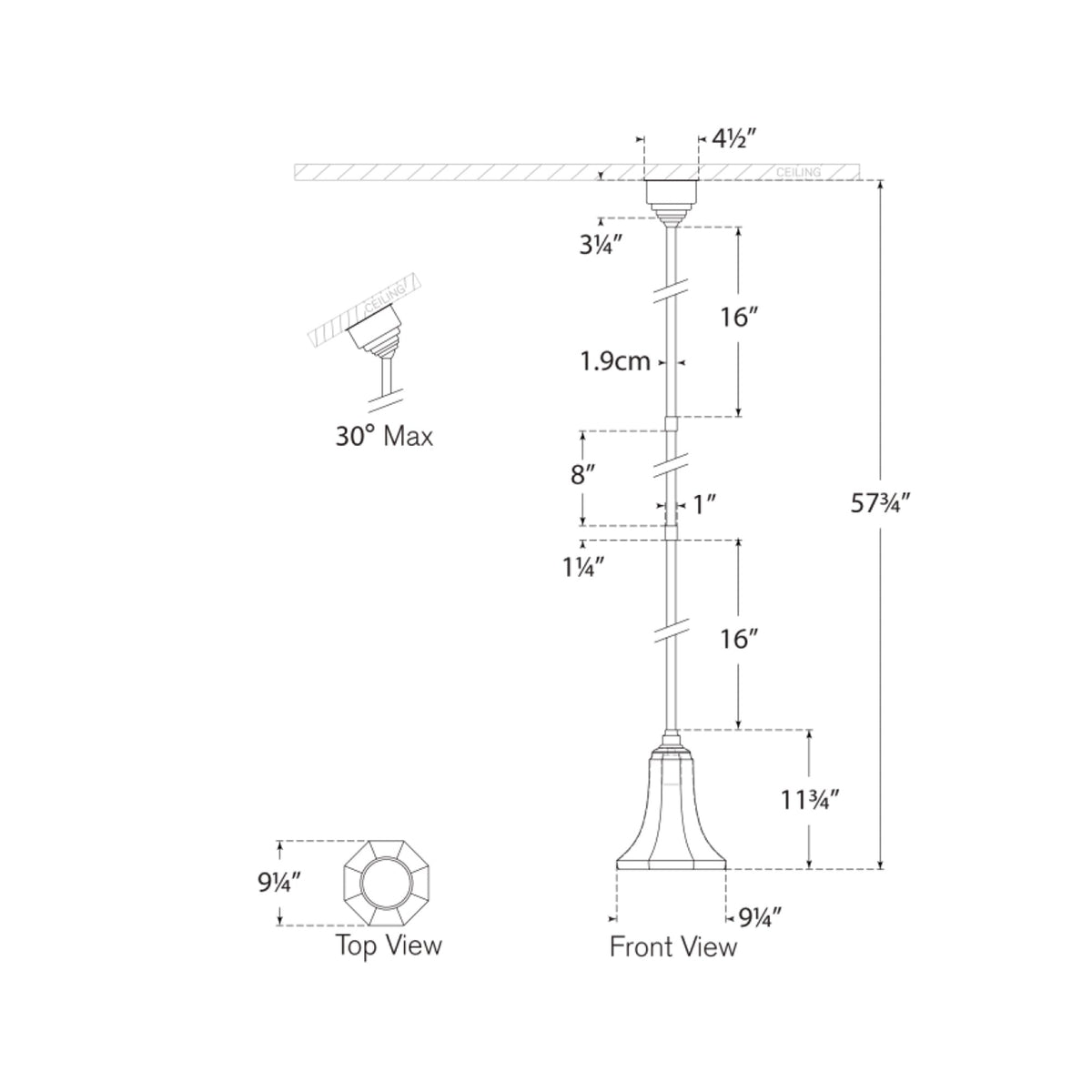 Academy Savannah Outdoor Pendant Light - line drawing.