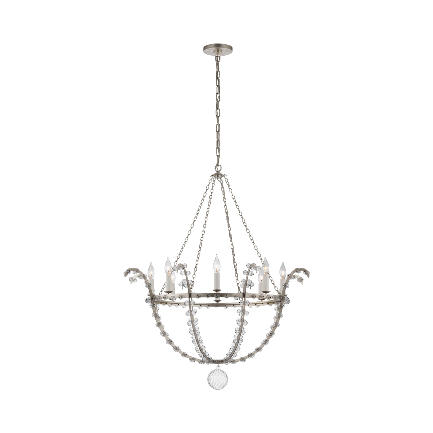 Alonzo Chandelier in Burnished Silver Leaf.