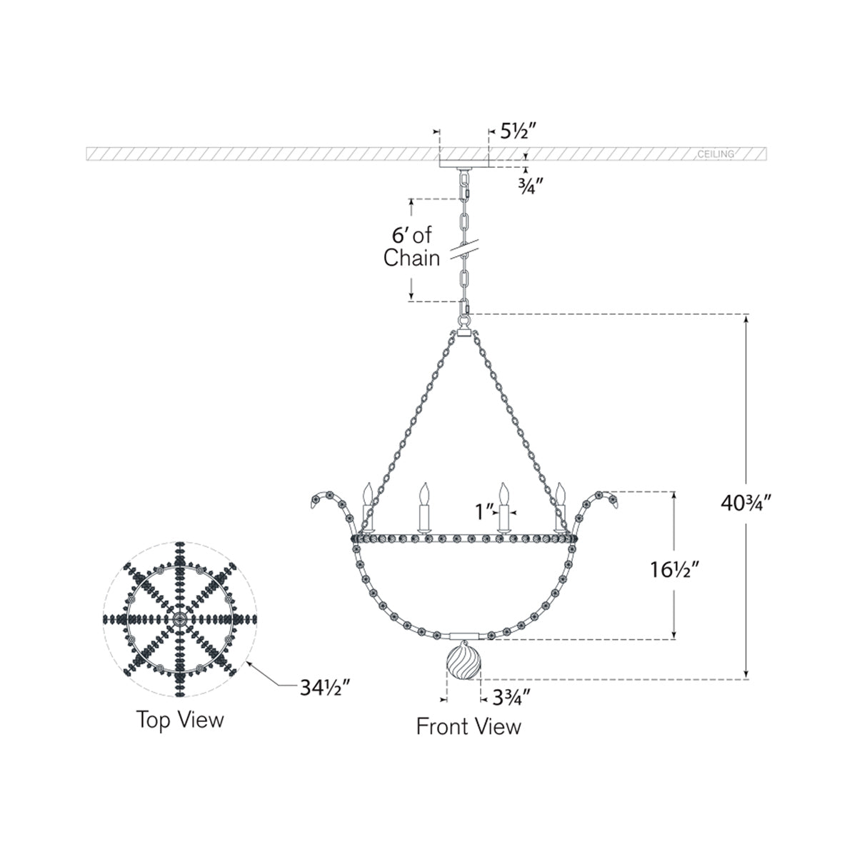 Alonzo Chandelier - line drawing.