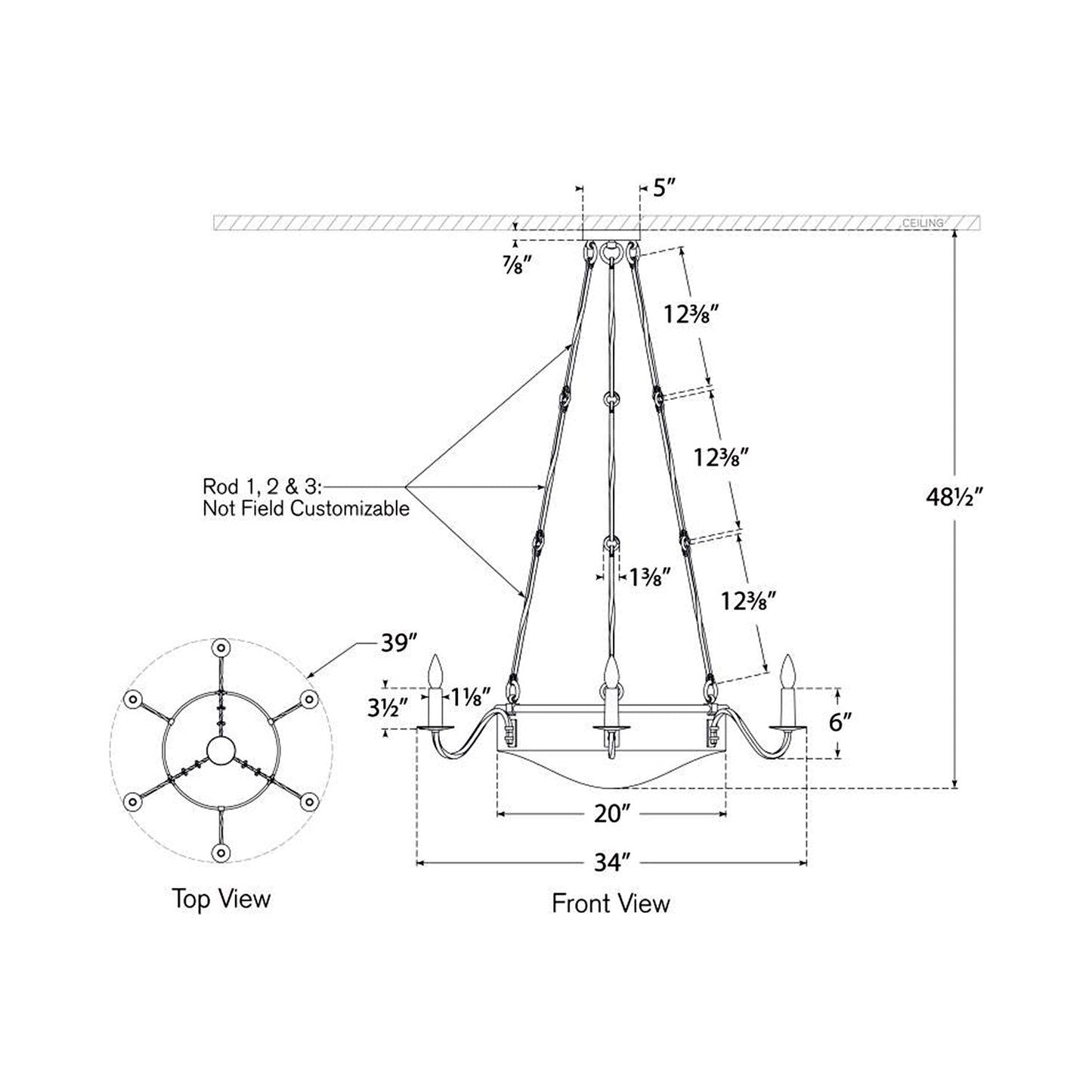 Ancram Empire Chandelier - line drawing.