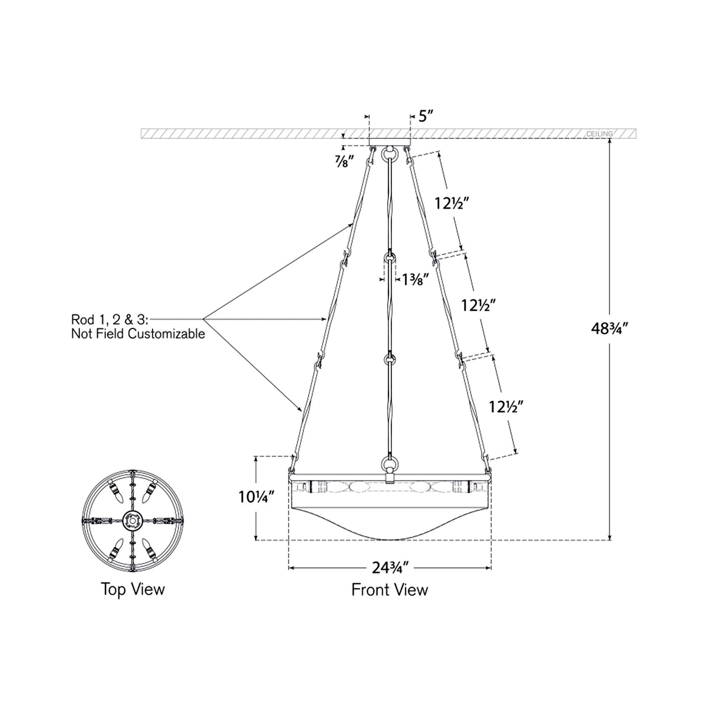 Ancram Uplight Chandelier - line drawing.