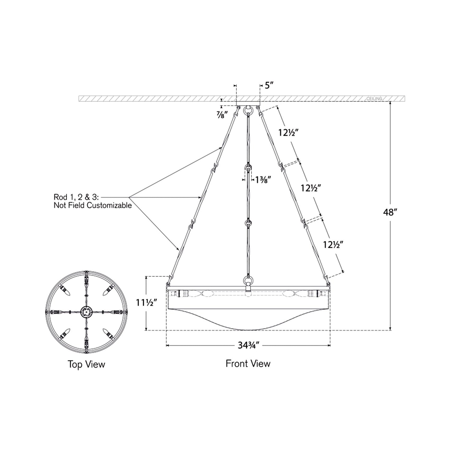 Ancram Uplight Chandelier - line drawing.