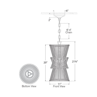 Antigua Pendant Light - line drawing.