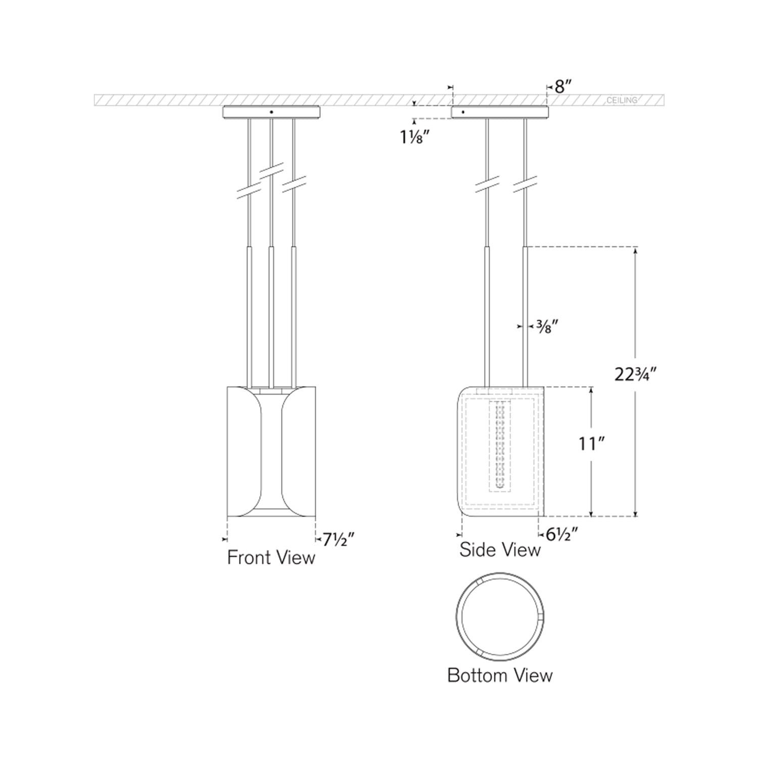 Armise LED Pendant Light - line drawing.