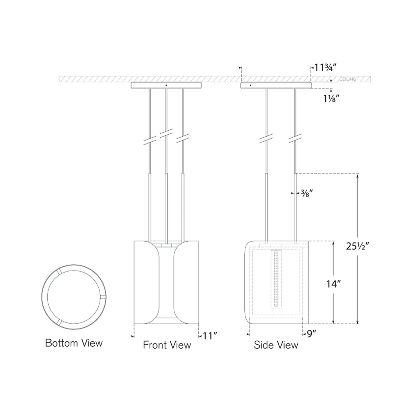 Armise LED Pendant Light - line drawing.