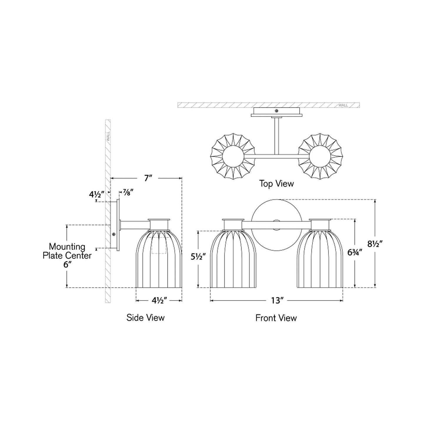 Asalea Bath Vanity Light - line drawing.