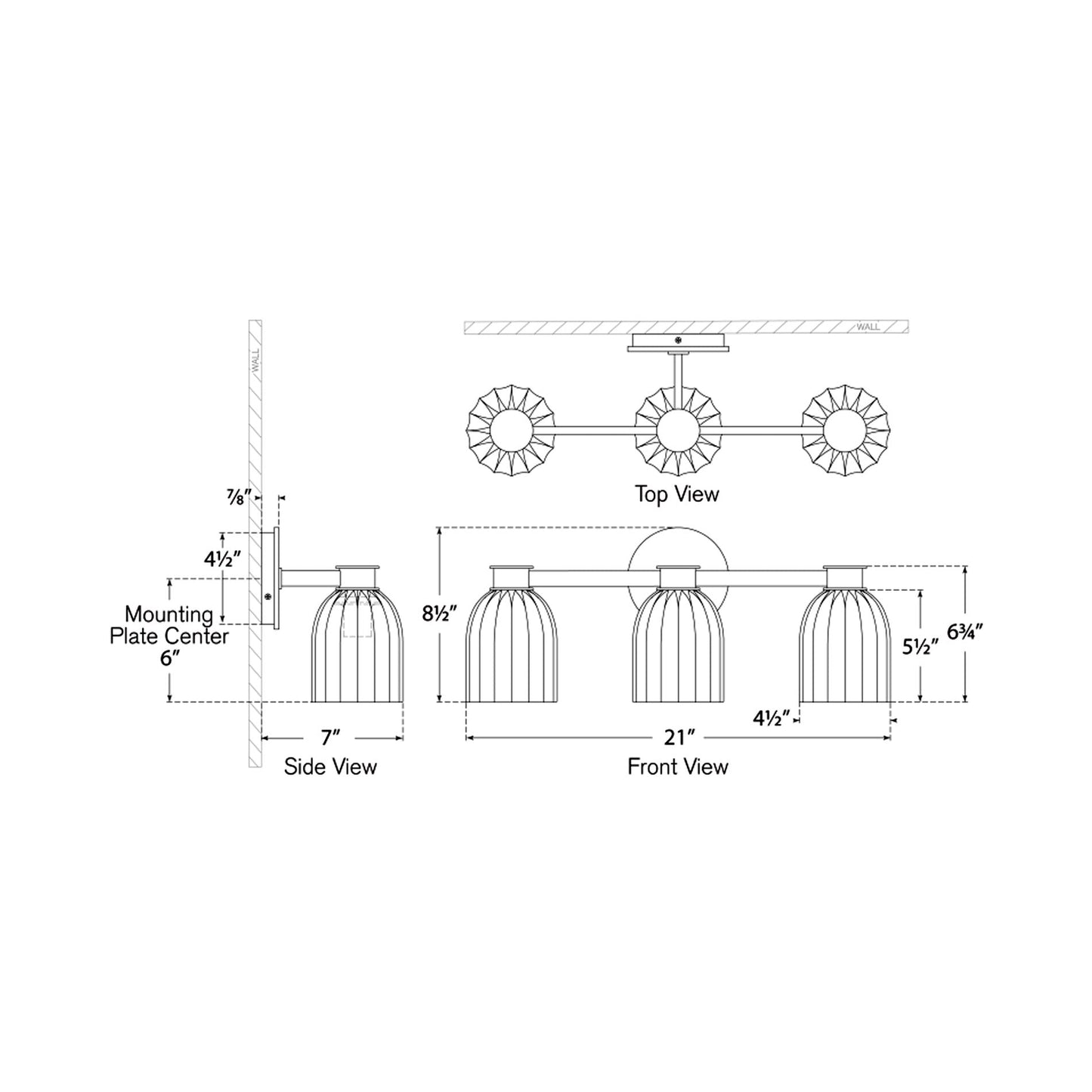 Asalea Bath Vanity Light - line drawing.