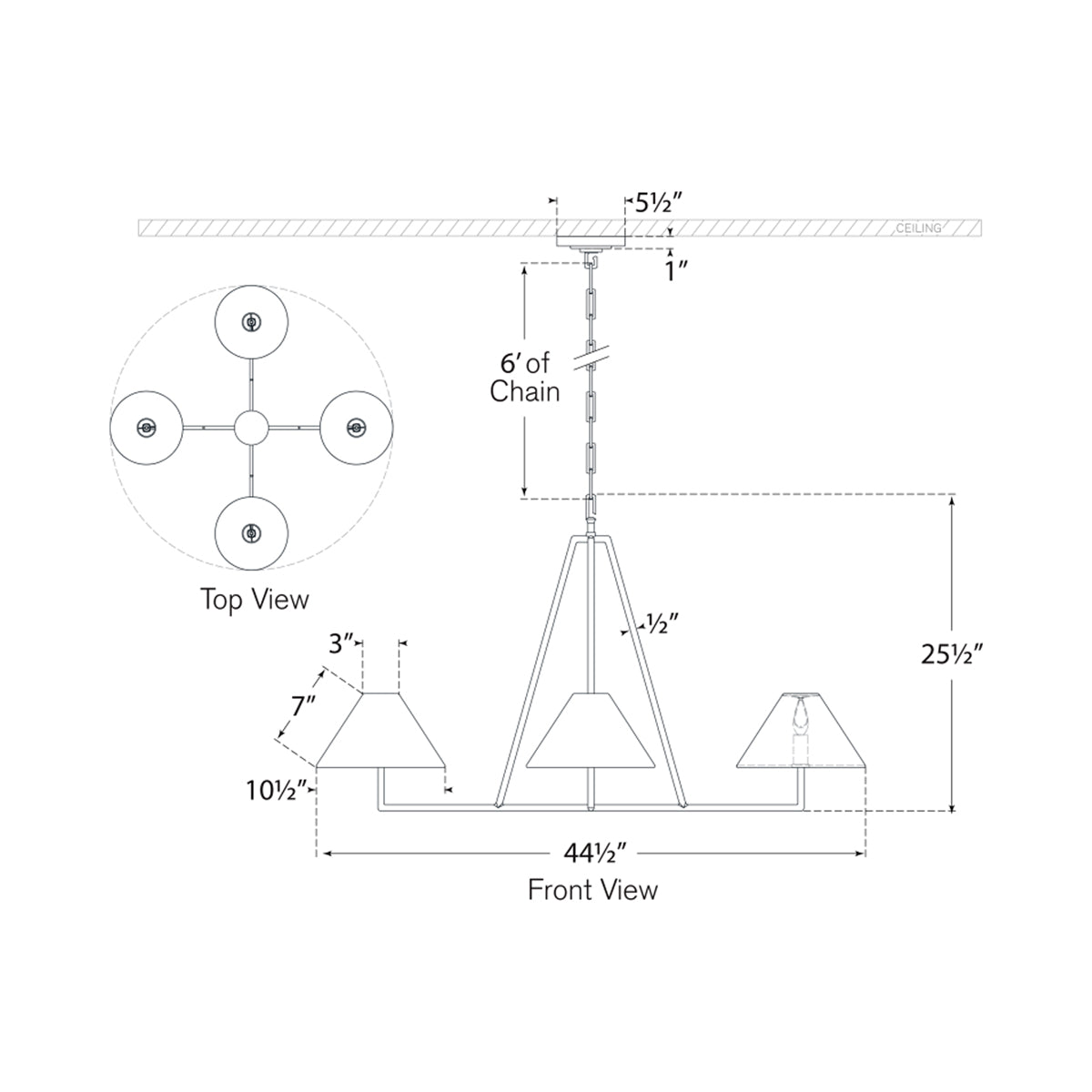 Ashton Chandelier - line drawing.