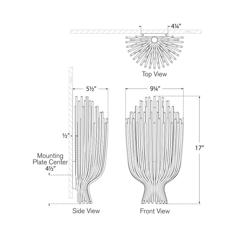 Astra Sculpted LED Wall Light - line drawing.