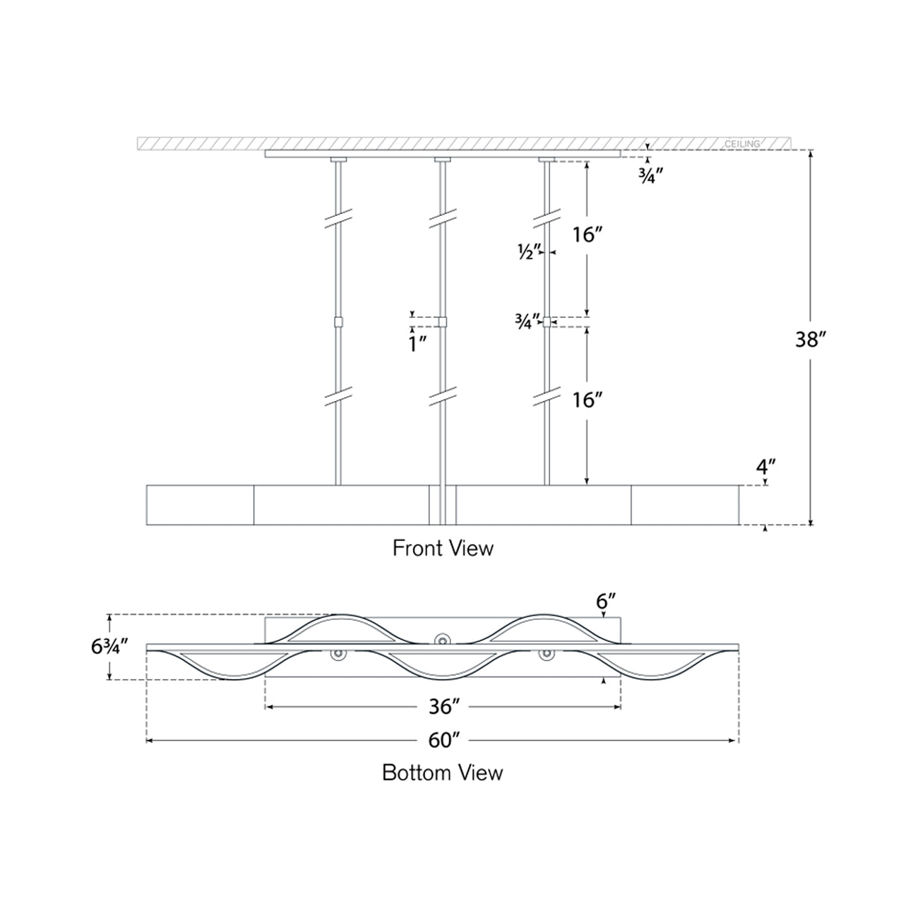 Avant Linear Pendant Light - line drawing.