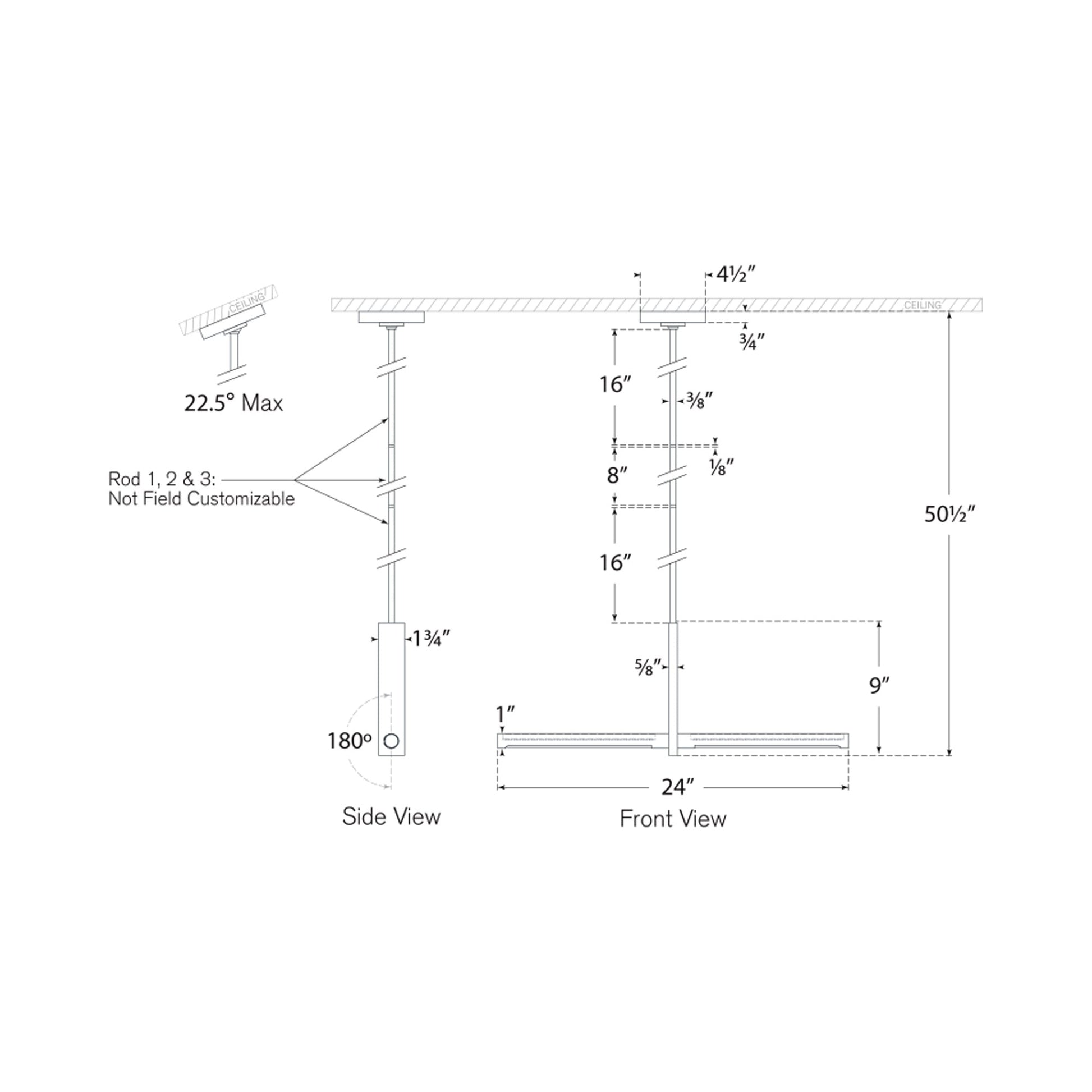 Axis 24-Inch LED Linear Pendant Light - line drawing.