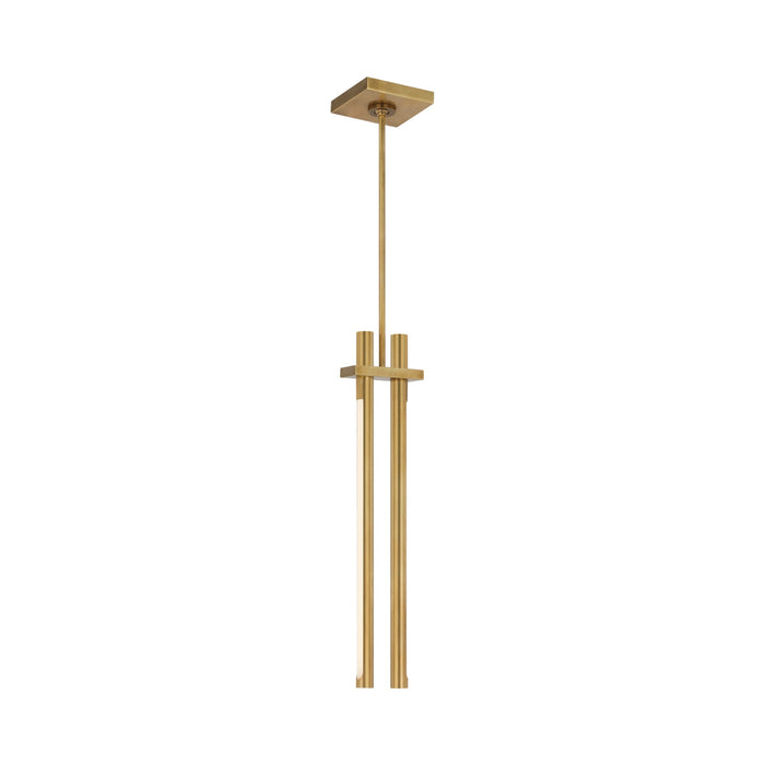 Axis Double LED Pendant Light in Antique-Burnished Brass.